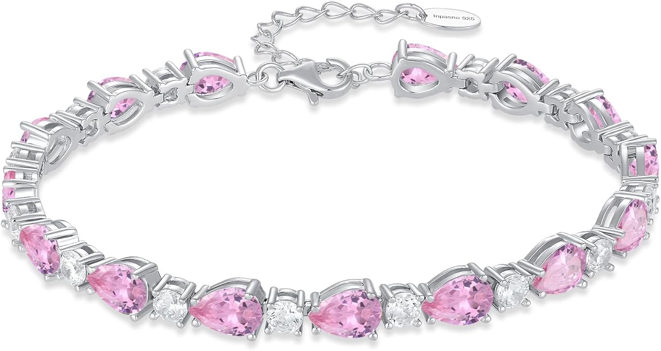 Birthstone Tennis Bracelet for Women 925 Sterling Silver Pear Shaped Gemstone Jewelry Gifts for Her