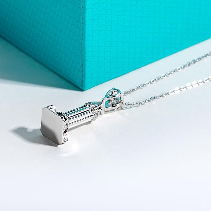 AnuClub Cushion Cut Moissanite Pendant Necklace D Color VVS1 925 Sterling Silver Refined Daily Necklace for Women with Certificate, 40+2+3cm Adjustable Chain