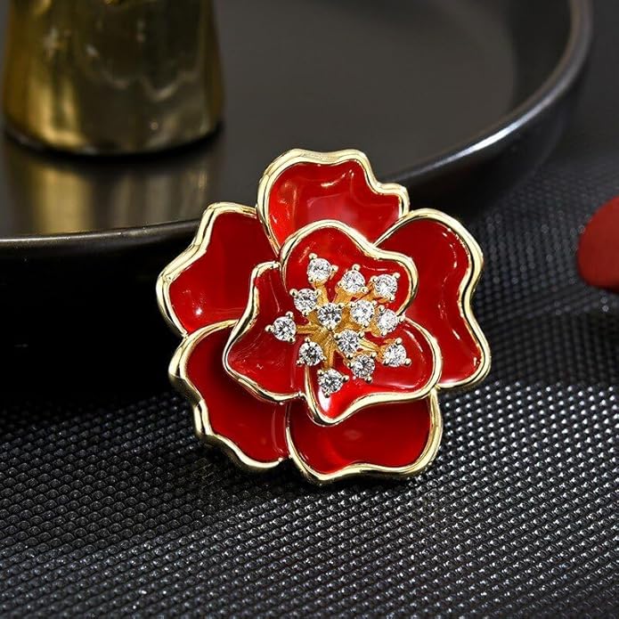 Flower Brooch Pin - Rhinestone Flower Pin 18k Gold Plated - Thanksgiving Day, Birthday, Wedding Gifts for Mom, Wife