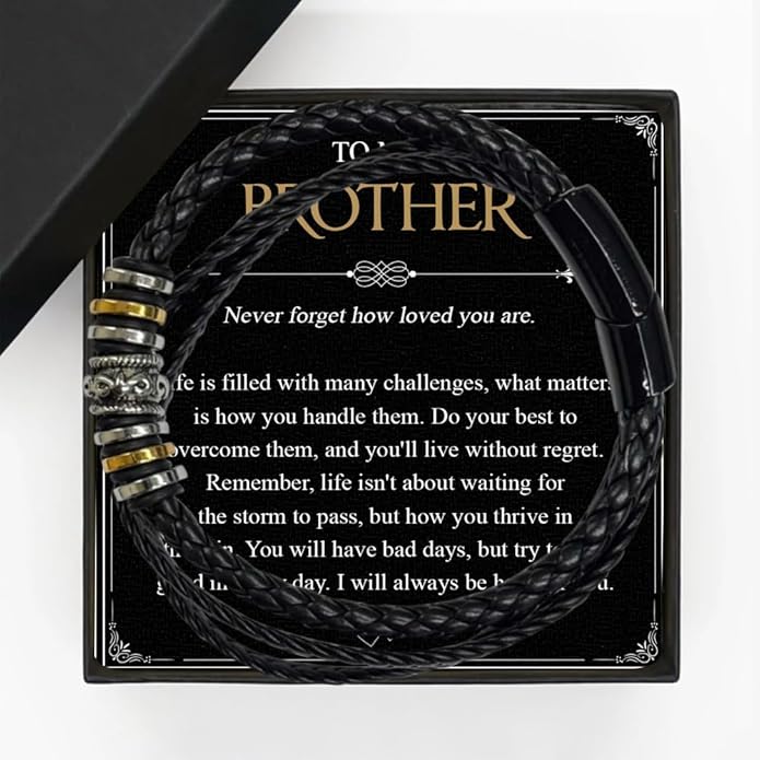 To My Brother Bracelet, Birthday Gifts For Brother Bracelet With Message Card And Box, Man Gifts From Mom And Dad, Inspirational Gift For Men On Birthday Graduation Christmas Anniversary