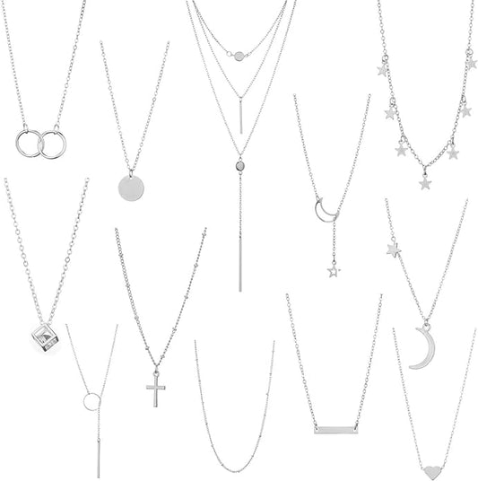 Starain 12Pcs Layered Choker Necklace Fashion Multilayer Chain Necklace Simple Gold Necklace Set for Women