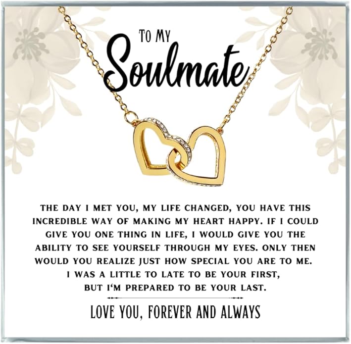 To My Soulmate Necklace For Women, Soul Mate Jewelry for Women, Future Wife Gifts, To My Wife Necklace from Husband, Gifts for Girlfriend, Pendant With Message Card