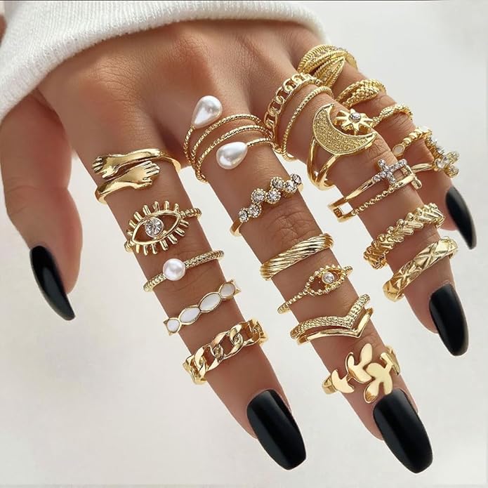 CHICUTIE Gold Knuckle Rings Set For Women Stackable Joint Finger Midi Rings Dainty Cubic Crystal Zirconia Simple Hollow Twist Cute Rings Pack Jewelry Gift