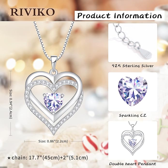 RIVIKO Infinity Heart Symbol Necklace for Women 925 Sterling Silver Love Heart Pendant Valentine's Day Mother's Day Anniversary Birthday Christmas Jewelry Gifts for Women Mom Wife Sister Her Friends