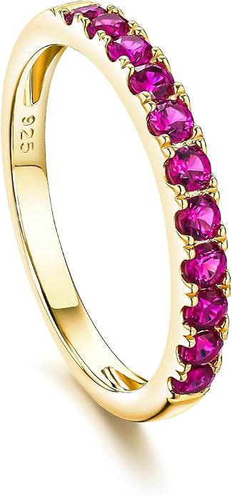 CAIDIKA Created Ruby/Sapphire/Emerald Stackable Rings for Women 14K Gold Plated/ 925 Sterling Silver 2.2mm Wedding Band Ring (with Gift Box)
