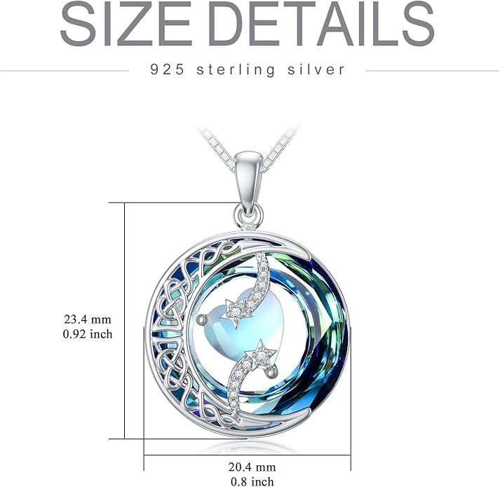 TOUPOP Christmas Gifts Birthstone Necklace 925 Sterling Silver Moon and Star Pendant with Blue Crystal Celtic Moon Jewelry Birthday Gifts for Women Mom Wife Her Daughter