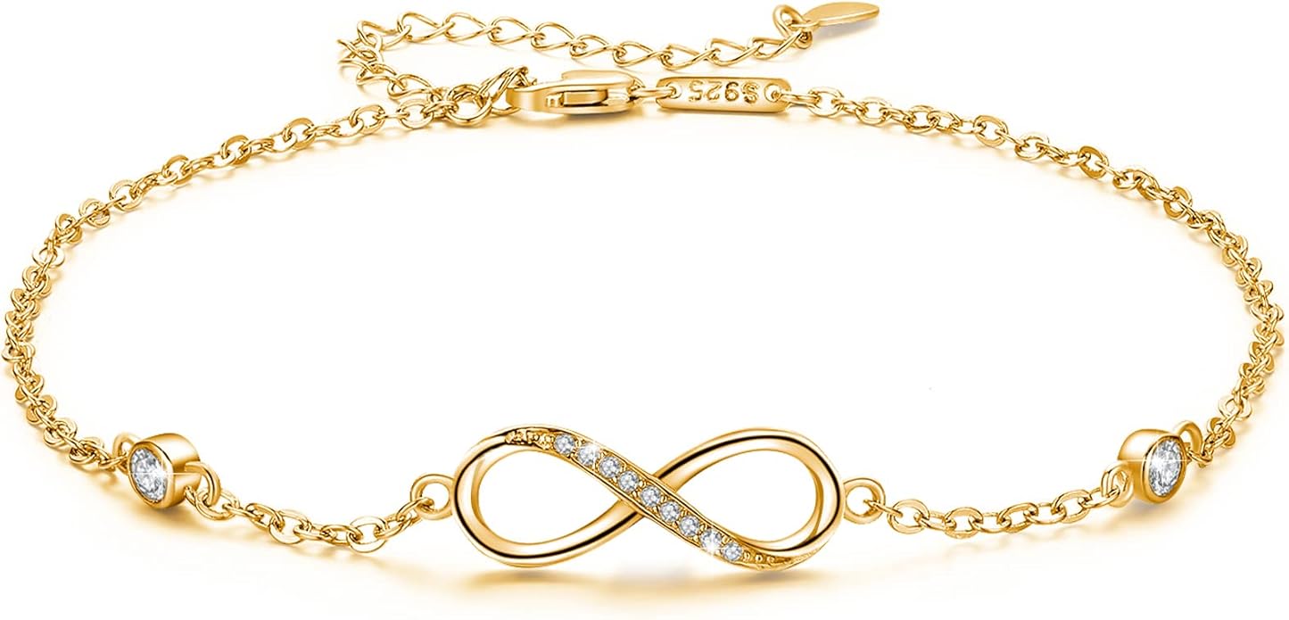MEDWISE Womens Infinity Anklet Bracelet 925 Sterling Silver Endless Love Symbol Ankle Bracelet Adjustable Plus Size Large Bracelet Gifts for her Mother’s Day Gifts