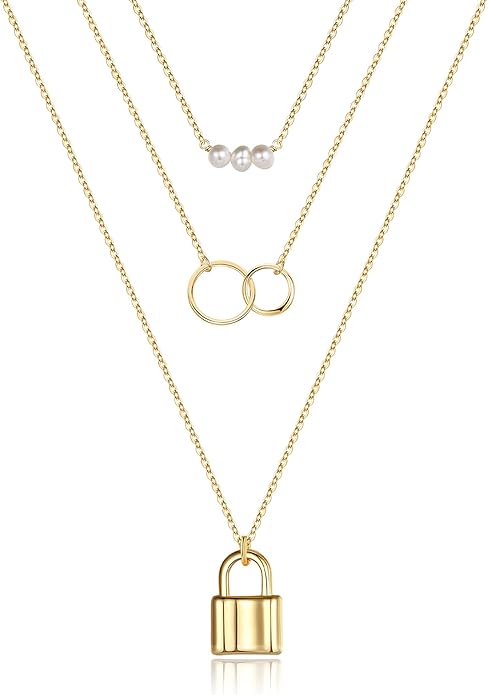 Turandoss Gold Layered Necklaces for Women - 14K Gold Plated Handmade Multilayer Bar Pearls Coin Disc Moon Butterfly Medallion Adjustable Dainty Layered Choker Necklaces for Women Jewelry