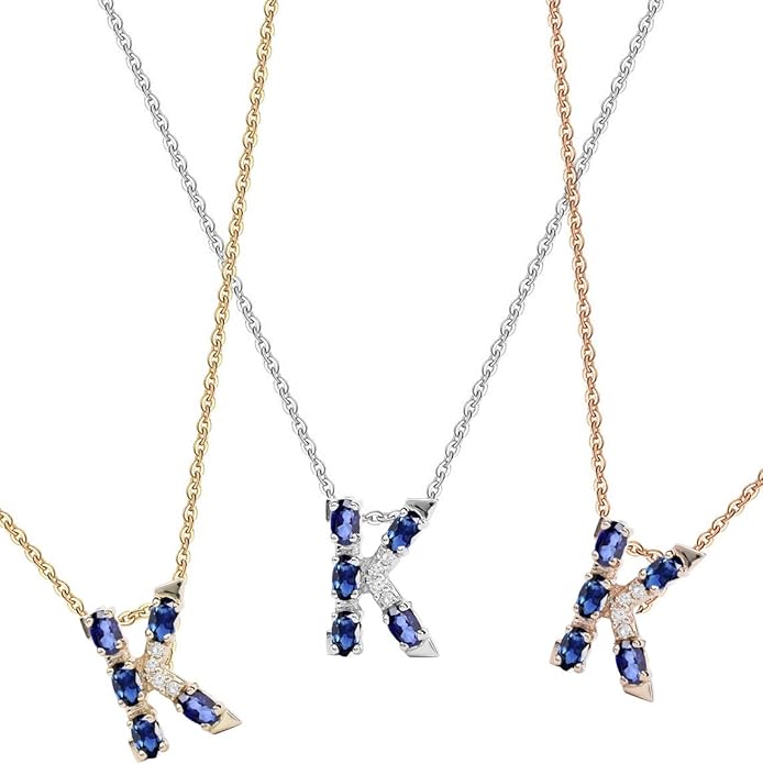 Albert Hern Blue Sapphire Initial Necklace With Diamonds & 18K Gold Chain | Irresistible Letter Pendants Jewelry | Perfect Valentine’s Day, Anniversary & Birthday Gift