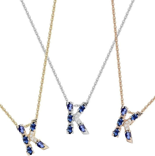 Albert Hern Blue Sapphire Initial Necklace With Diamonds & 18K Gold Chain | Irresistible Letter Pendants Jewelry | Perfect Valentine’s Day, Anniversary & Birthday Gift