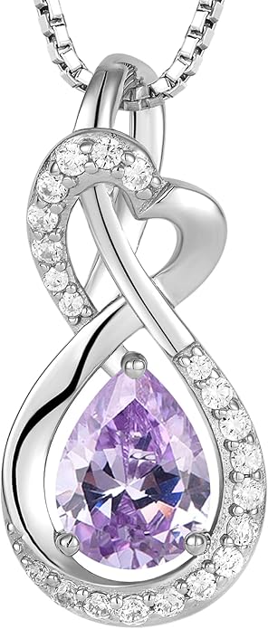 Infinity Necklace Birthstone Pendant 925 Sterling Silver Jewelry for Women