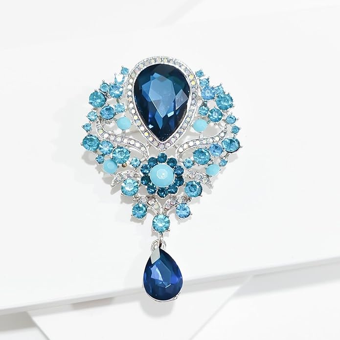 WCRAZYE Rhinestone Bridal Brooch for Women Delicate Sparkly Crystal Bouquet Flower Teardrop Brooch Pin Elegant Large Gorgeous Bouquet Brooch Pin Clothing Hat Bag Accessories Christmas Wedding Bridal Birthday Jewelry