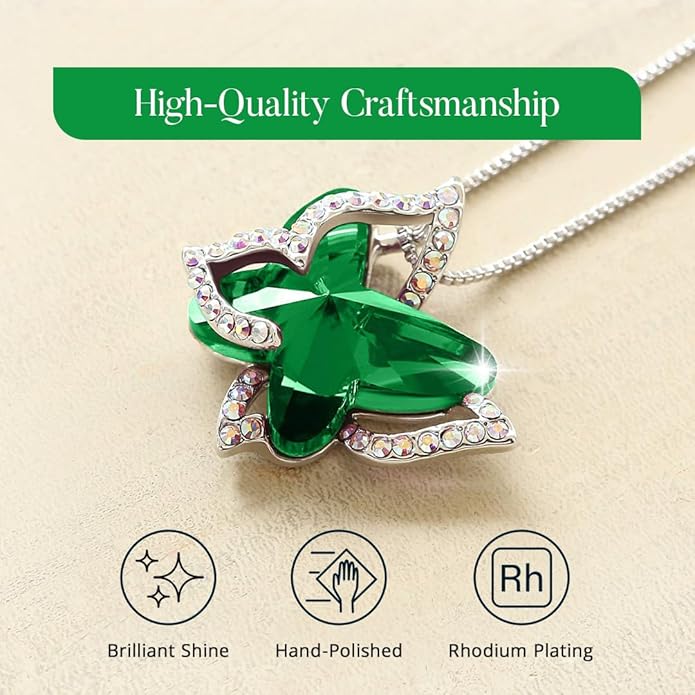 Gift Butterfly Birthstone Crystal Necklace, Silver Tone with 18”+2” Chain, Necklace for Mother’s Day Anniversary Birthday Gifts for Women and Daughter