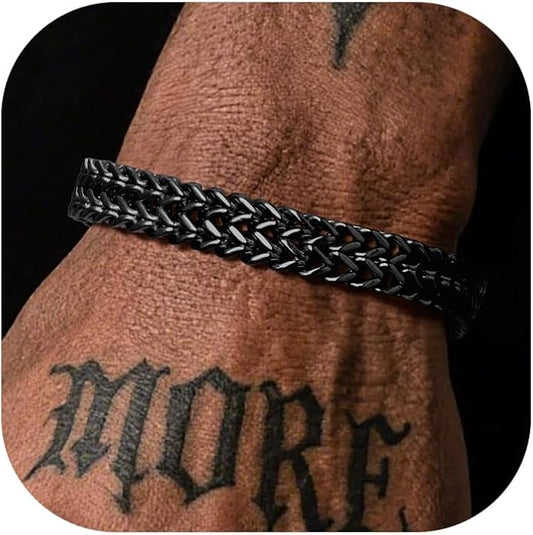 Richsteel Bracelets for Men 6mm/10mm/12mm Width Stainless Steel With Sturdy Clasp Franco Curb Chain Mens Bracelet 7.4/8.2/9 Inches Length