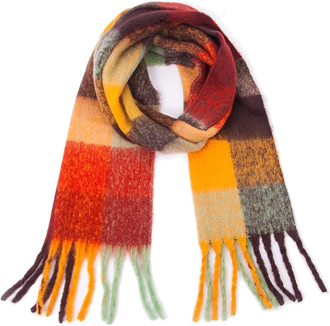 SHOHOKU Large Chunky Plaid Scarf Coloured Checked Oversized Scarf Tassel Soft Fall Winter Thick Warm Shawl Women