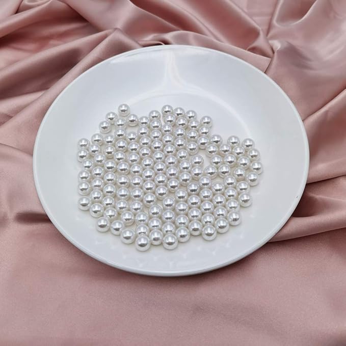 INSPIRELLE 580pcs White Undrilled ABS Art Faux Pearls for Vase Fillers, 10mm No Hole Makeup Beads to Hold Brush Eyeliner, Imitation Round Pearl Beads for Table Scatter Home Wedding Decoration