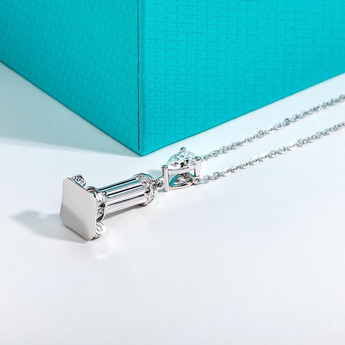 AnuClub Cushion Cut Moissanite Pendant Necklace D Color VVS1 925 Sterling Silver Refined Daily Necklace for Women with Certificate, 40+2+3cm Adjustable Chain
