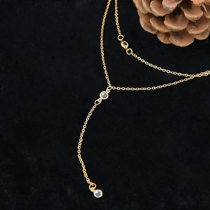 14K Gold Plated Y Necklace for Women – Dainty Lariat Long Pendant Chain, Layered Drop Necklace for V Neck Dress, Simple Sexy Cleavage Jewelry Gifts for Women