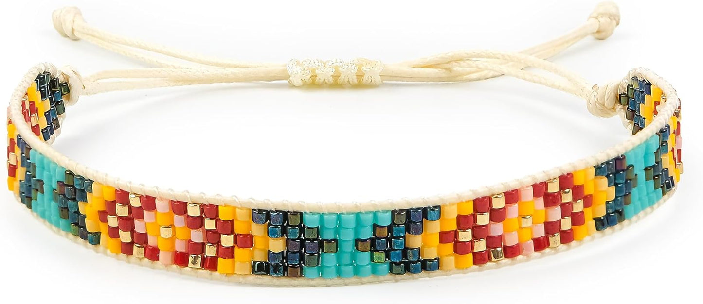 Handmade Beaded Bracelet – Adjustable Boho Friendship Wristband – Tribal Artisan Style in Red, White, and Multicolor Designs – 3 Unique Patterns