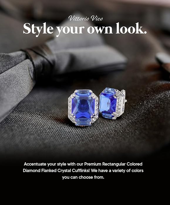Rectangular Colored Diamond-Flanked Crystal Cuff Links – Tuxedo Suit Accessories, Cufflinks for Men