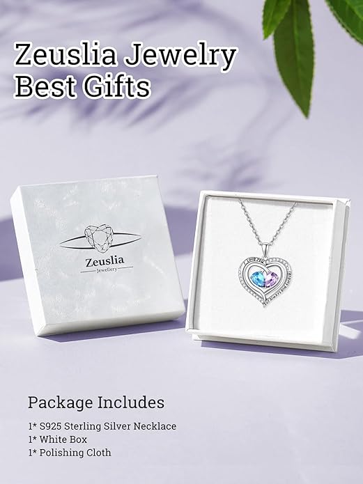 Zeuslia Double Birthstone Necklace Gifts for Wife - 925 Sterling Silver Sunflower/Rose/Crown Cross/Compass/Heart Pendant I Love You Necklace, Anniversary Birthday Gifts for Wife Girlfriend Mom Her