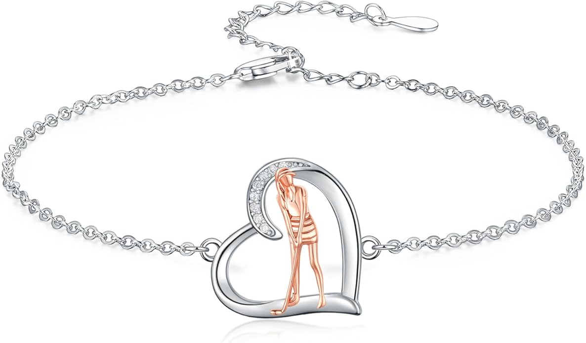 Volleyball/Tennis/Golf Bracelet 925 Sterling Sliver Heart Sports Bracelets Jewelry Gifts for Women Mom Lover Player