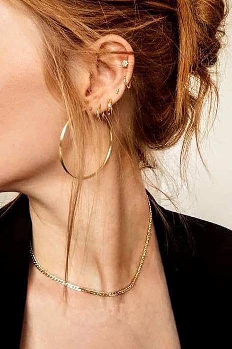 3 Pairs Sterling Silver Hoop Earrings, 14K White Gold Plated Big Hoop Earrings Set for Women 40 50 60MM