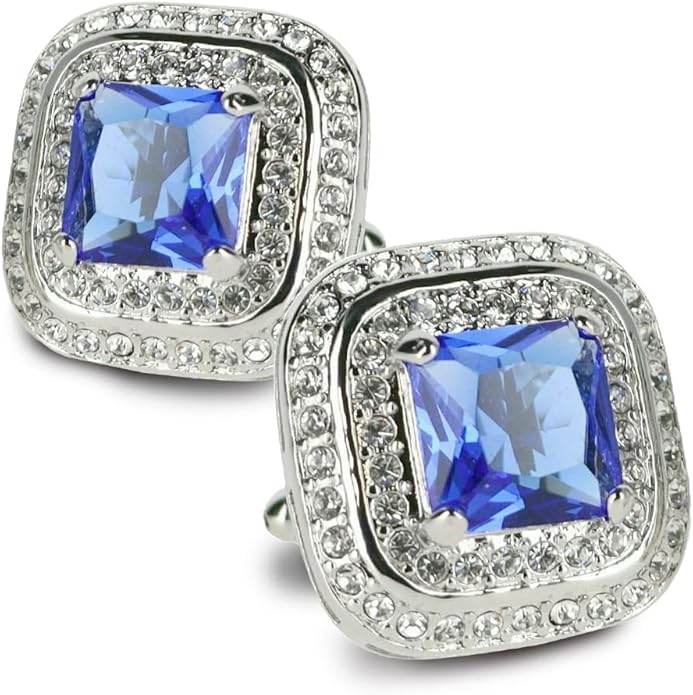 Vittorio Vico Square Colored Crystal Double Diamond Set Cufflinks