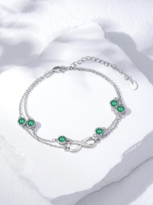 Dorunmo Anklet Bracelets for Women 925 Sterling Silver Infinity Anklets Bracelets Birthstone Jewelry Gifts for Mom Wife