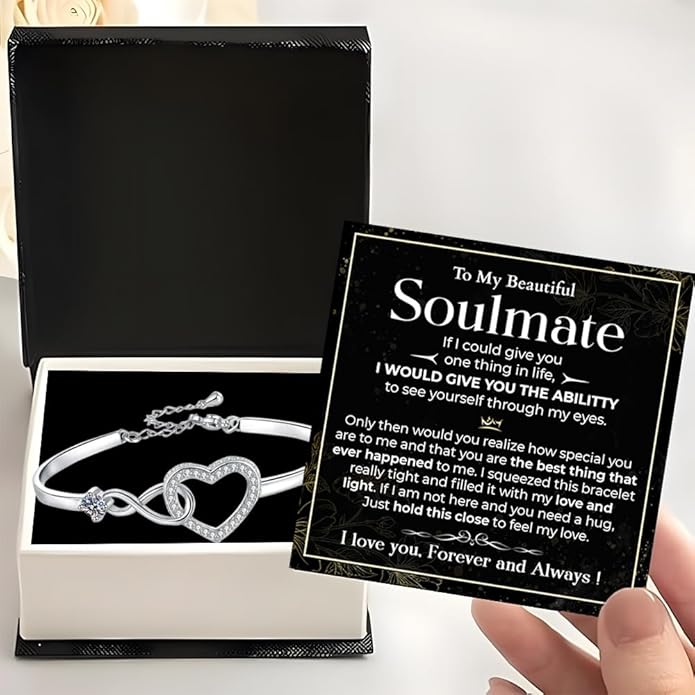 To My Soulmate Bracelet, Soulmate Bracelet For Women, Soulmate's Jewelry Gift From Boyfriend Husband Friend With Message Card And Box Meaning, Valentine Gifts For Her, Birthday Christmas Gifts