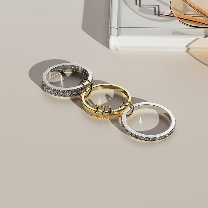 Stackable Rings For Women Non Tarnish,Two-Tone 18K Gold Silver Mixed Metals Interlocked Ring, Cubic Double-Layer Zirconia Interlocked Fashion Accessories Jewelry, Special Statement Ring Set Gifts For Women