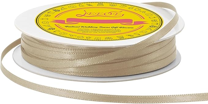 LEEQE Double Face Tan Satin Thin Ribbon 1/8 inch X 50 Yards Polyester Tan Ribbon for Gift Wrapping Very Suitable for Weddings Party Hair Bow Invitation Decorations and More