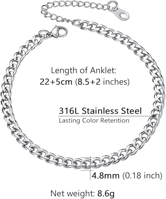 PROSTEEL Stainless Steel Chain Anklets for Women, Silver/Gold Tone, Ankle Bracelets Hypoallergenic, 8-10.5 Inch Adjustable, Come with Box
