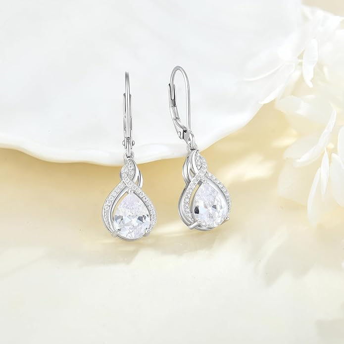 Infinity Teardrop Jewelry Set for Women Necklace & Earrings April Birthstone Jewelry