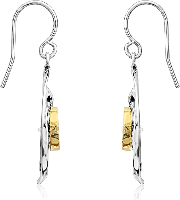 Jean Rachel Jewelry - Artistic Mixed Metal Two Tone Earrings for Women – CZ Dangle Earrings – 925 Sterling Silver & 14K Gold Over Silver – Hypoallergenic Statement Design