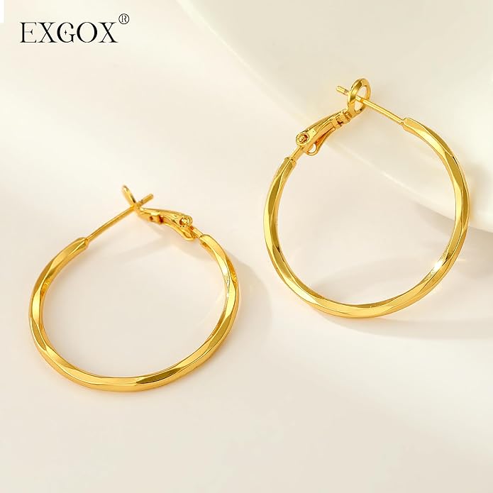 2MM Thin Gold Hoop Earrings Sterling Silver Post Hoop Earrings For Women Diamond-Cut Gold Hoops Earrings 14K Gold Plated Hoops Earrings Lightweight Hypoallergenic Oversize Gold Earrings For Women