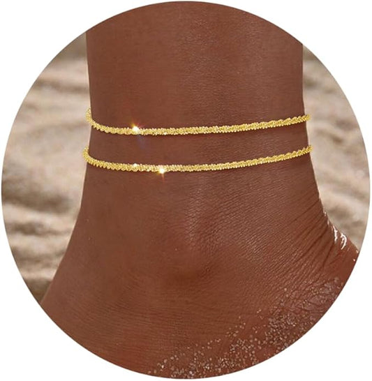 Sterling Silver Anklet Bracelets for Women Waterproof, 925 Sliver Plated CZ & Heart Charm Dainty Layer Anklets for Women Trendy, Simple Chain Anklets Set Gifts for Women, Jewelry Gifts for Her Women Mom Wife Girlfriend