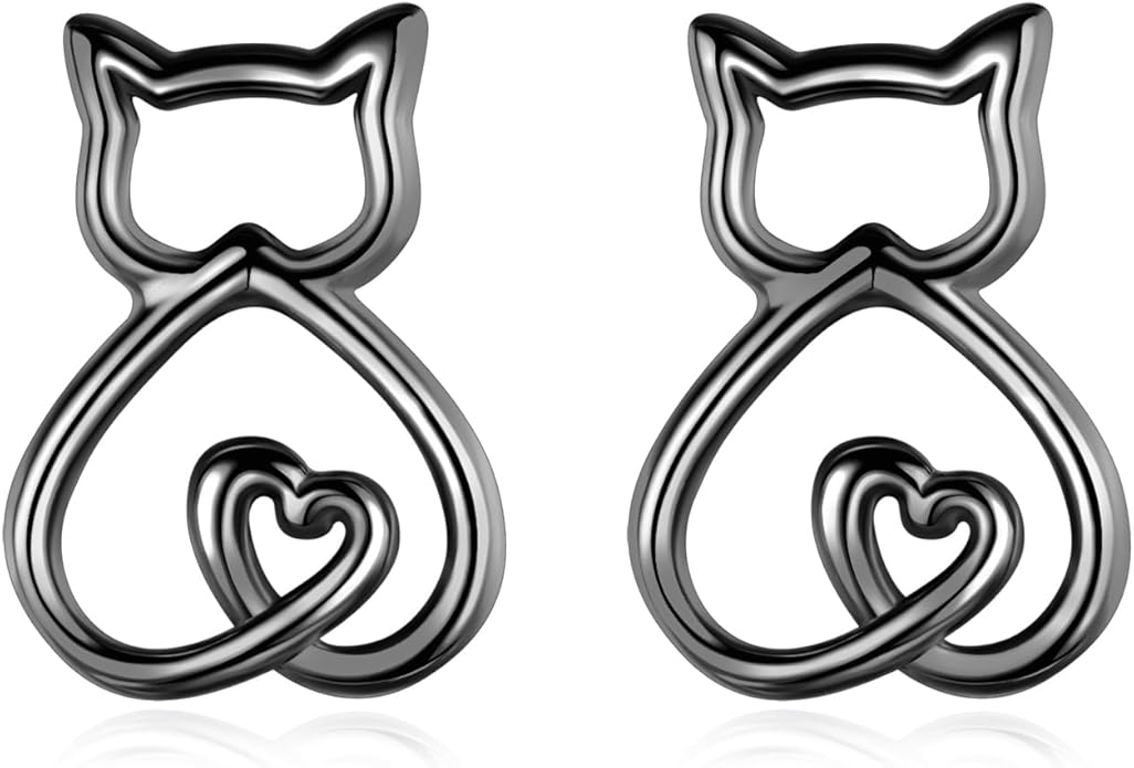 INFUSEU Sterling Silver Cute Stud Earrings Cat Frog Mushroom Bunny, Small Gifts for Women Teen Girls Animal Lovers