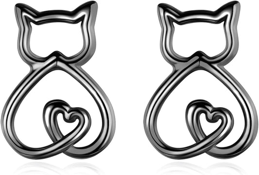INFUSEU Sterling Silver Cute Stud Earrings Cat Frog Mushroom Bunny, Small Gifts for Women Teen Girls Animal Lovers