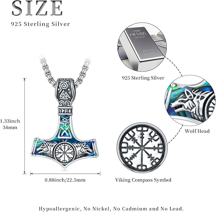 KoyeKei Viking Necklace for Men 925 Sterling Silver Viking Norse Pagan Jewelry Gifts for Women