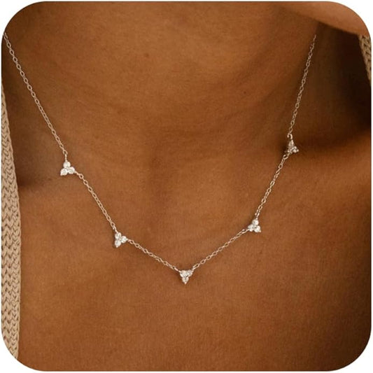Dainty Necklaces for Women Cute Station Choker Necklace Cubic Zirconia Simulated Diamond Necklace Simple Layering CZ Necklace Trendy Jewelry Gifts