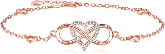 BlingGem Anklets for Women 925 Sterling Silver Infinity Hear Ankle Bracelet Cubic Zirconia Rose Gold Summer Beach Stylish Foot Chain Summer Vacation Jewelry Gift for Mom Women