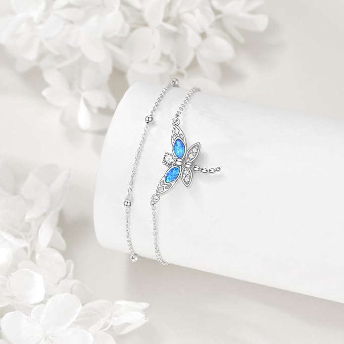 TIGER RIDER Dragonfly Anklet Sterling Silver Dragonfly Gifts Jewelry for Women with Crystal Birthday Anniversary