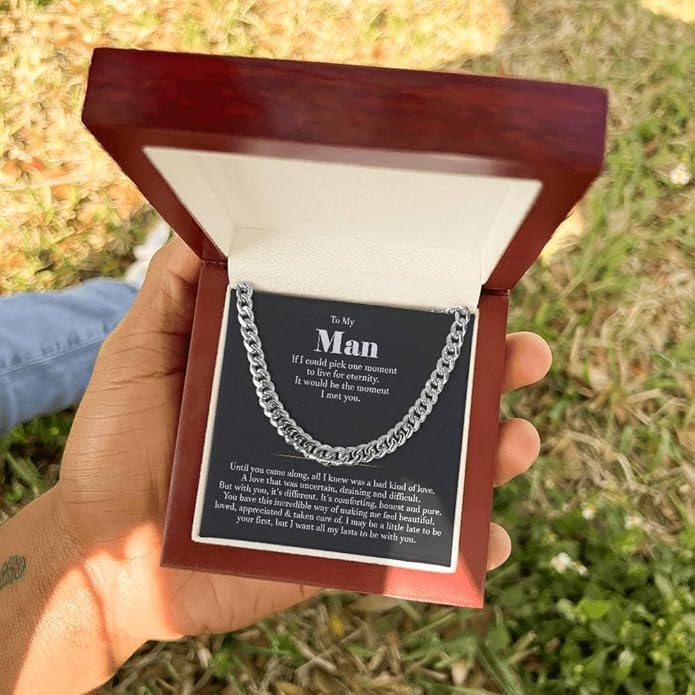 VIRAGIL To My Man Necklace Chain for Men, Silver Stainless Steel Chain Jewelry, Romantic Gift from Partner for Birthday Valentine or Everyday Wear with Meaning