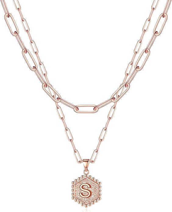 M MOOHAM Dainty Initial Necklaces for Women - Layering Necklace for Women Cute Hexagon Letter Initial Necklace Layered Necklaces for Womens Gifts