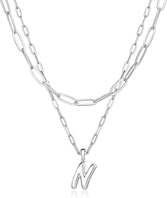 adoyi Gold Necklace for Women Layered Bubble Heart Letter Initial Necklaces for Women Trendy Jewelry 14K Gold Plated Chain Chunky Name Necklace Stack Charm A-Z Pendant Set Jewelry Gifts