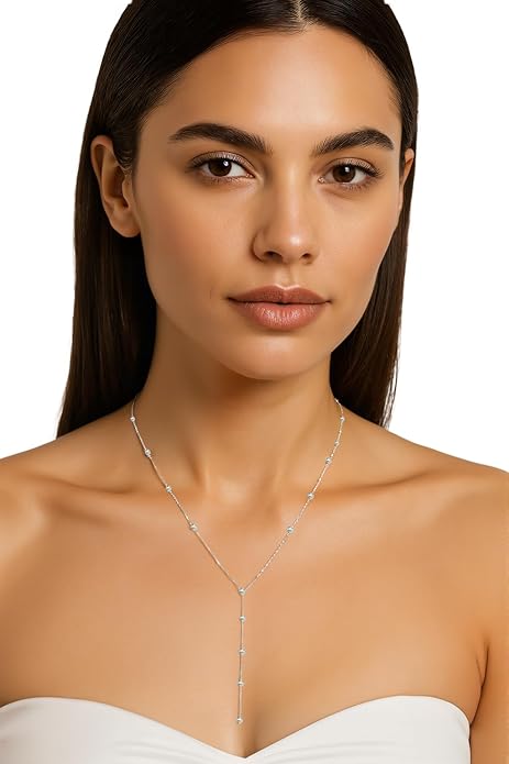 14K Gold Plated Y Necklace for Women – Dainty Lariat Long Pendant Chain, Layered Drop Necklace for V Neck Dress, Simple Sexy Cleavage Jewelry Gifts for Women