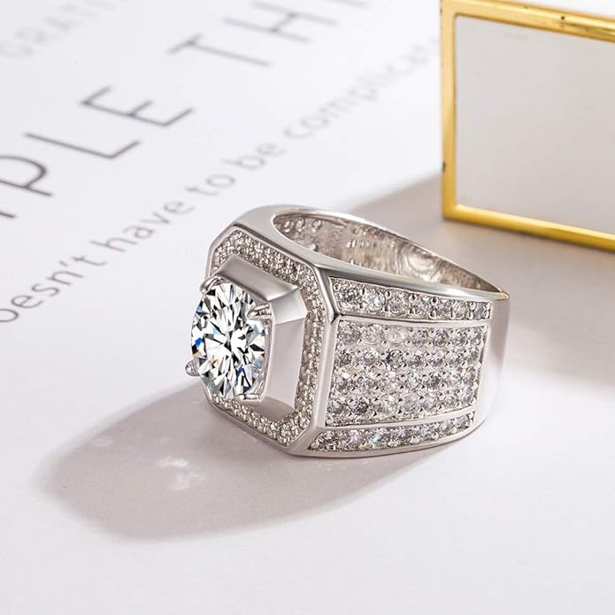 Dankadi Noble Men's 925 Silver Ring-Square Cubic Zircon Inlaid-Classic Ring-Fashion Silver Jewelry-Party Accessories 8-13#