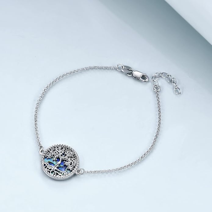 ONEFINITY Tree of Life Anklet Sterling Silver Abalone Shell/Blue Opal/Crystal Tree of Life Ankle Bracelet Tree Jewelry for Women Girls Gifts