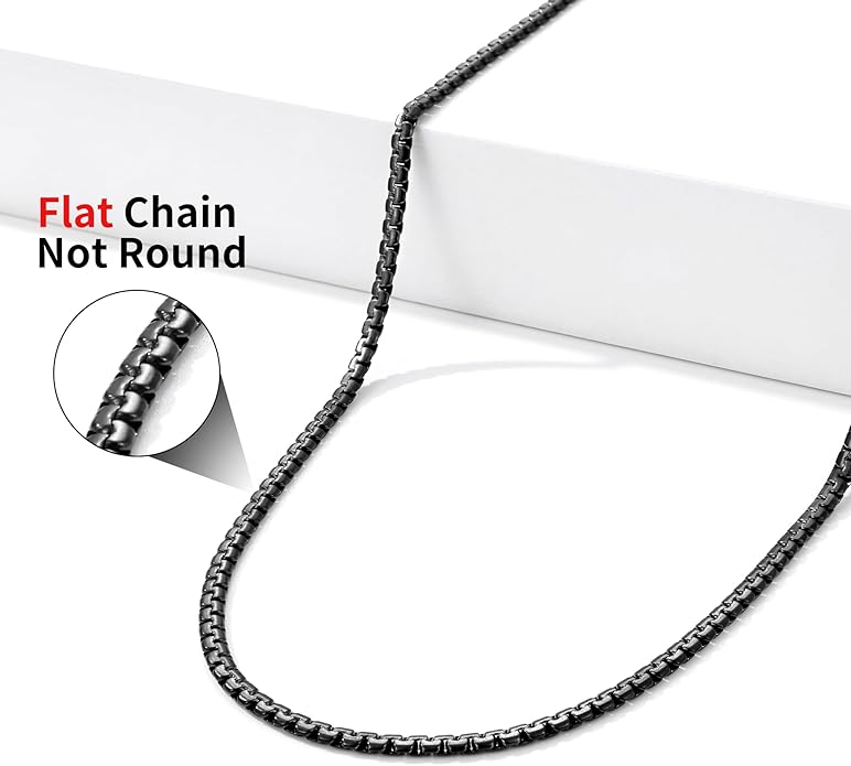 Fiusem Flat Box Chains for Men, 14k Gold Plated Stainless Steel Chain Necklace, 2.5/3/4/4.5/5mm Necklaces for Men and Women 16-28 Inch